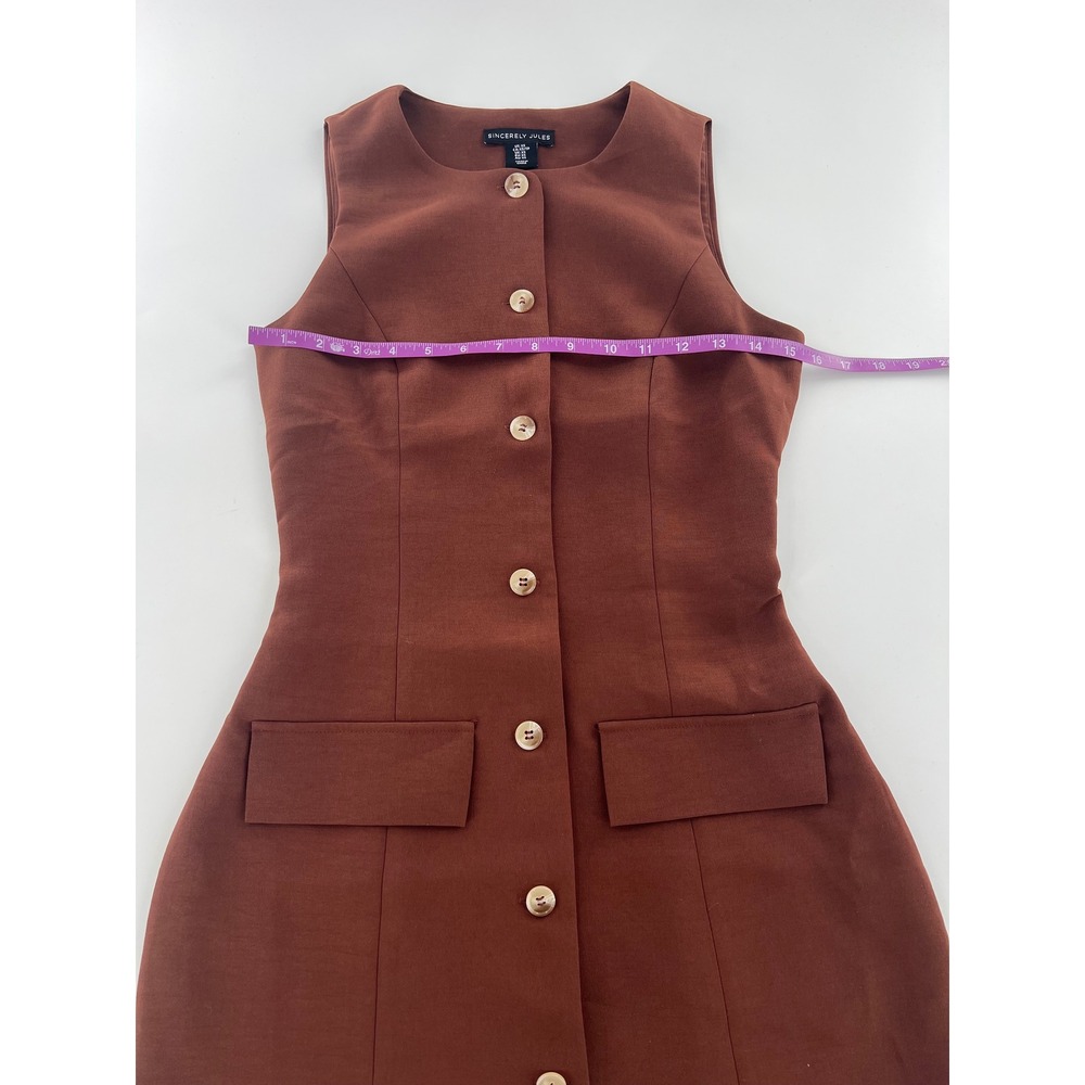 Sincerely Jules Womens Rust Brown Button Front Sleeveless Mini Dress Office chic - Picture 4 of 7